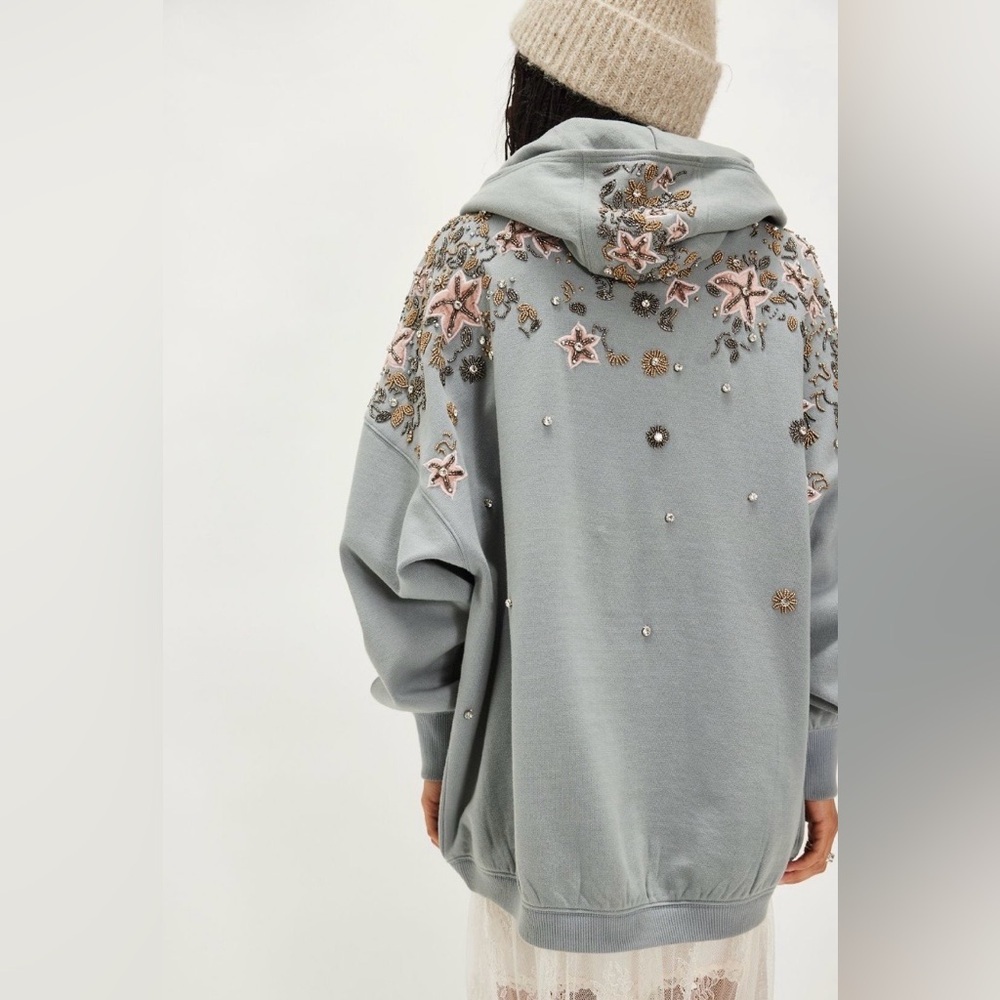Free People Glitter Oversized Hoodie Size Medium NWT - Picture 3 of 17